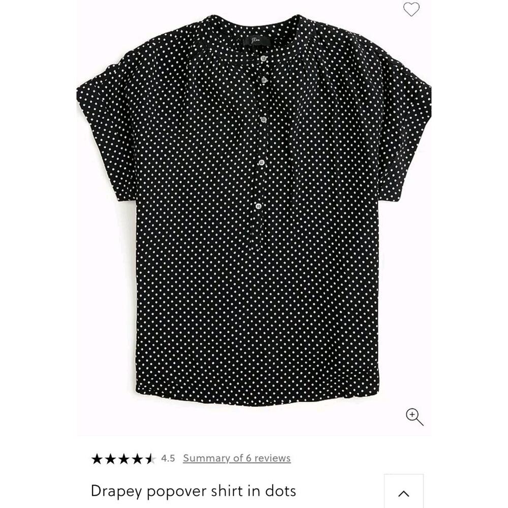 J.Crew Short-Sleeve Drapey Popover Shirt in Dots Black White Size XS